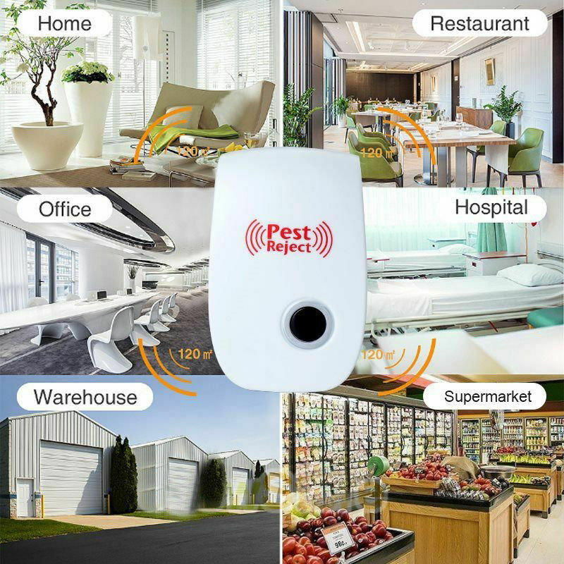 Pest Reject device with various application scenarios including home, restaurant, office, hospital, warehouse, and supermarket.