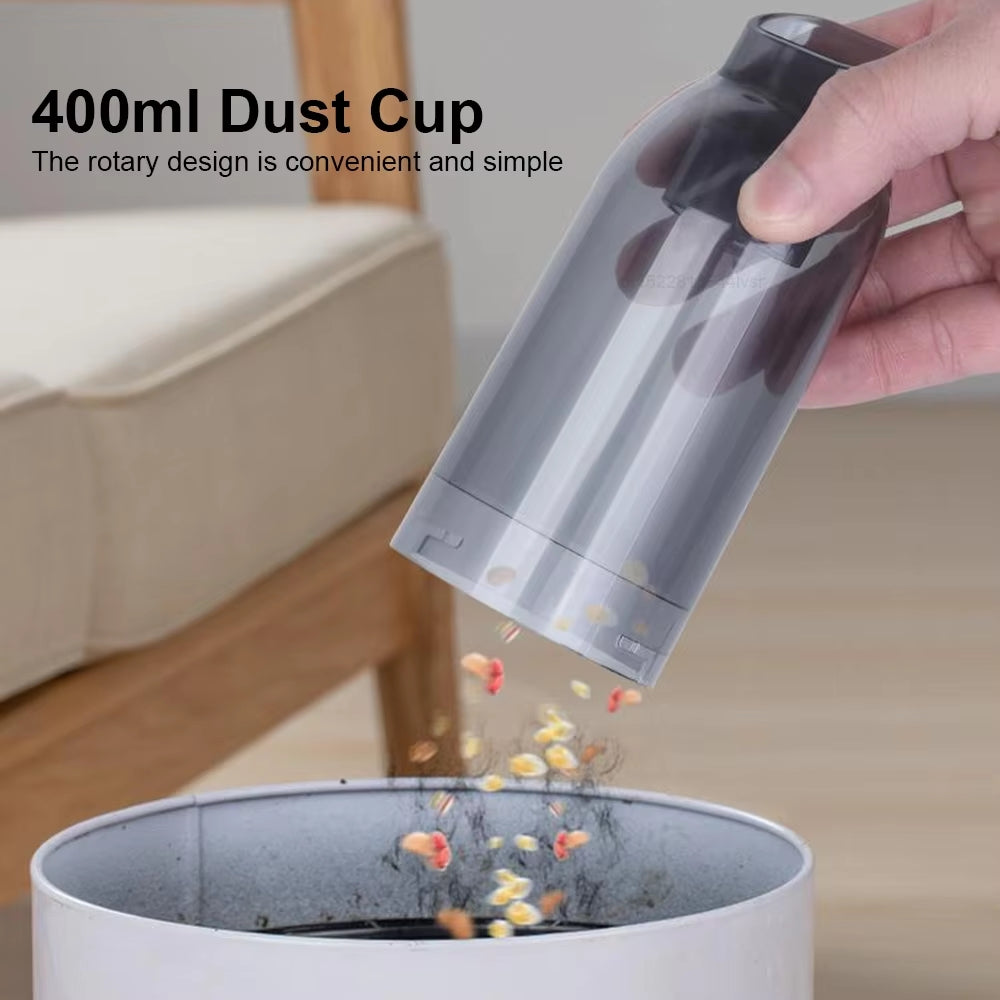 400ml Dust Cup with rotary design being used to dispose of small items.