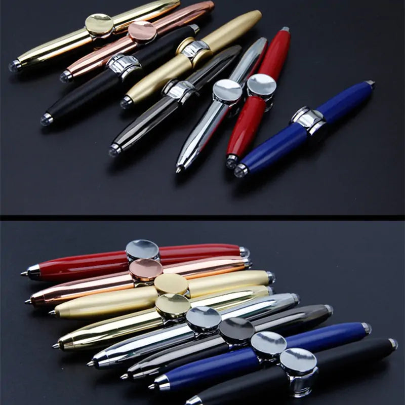 Set of multicolored pens on a dark background