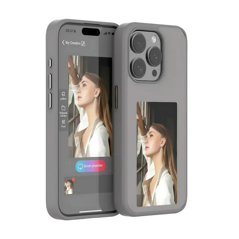Smartphone with a photo editing app displayed on the screen, showing a woman's face.