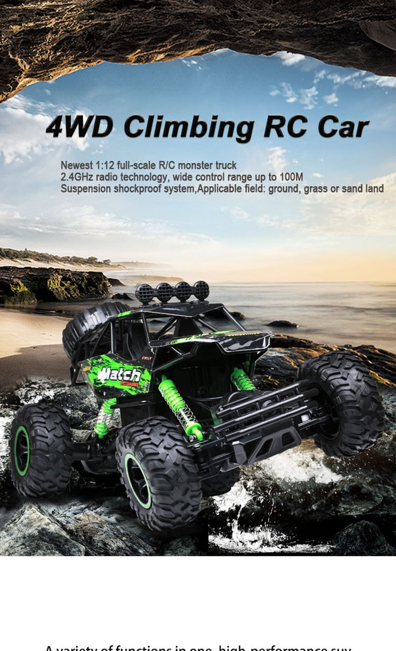 4WD Climbing RC Car on rocky terrain with ocean view