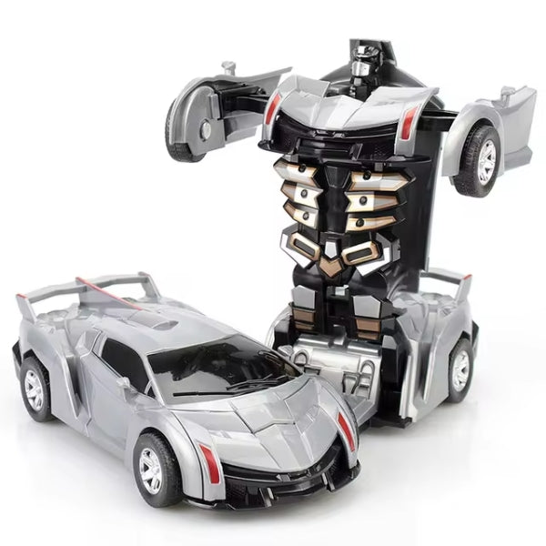 Transforming toy robot and car on a white background