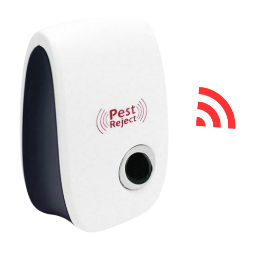 White electronic device with 'Pest Reject' logo and Wi-Fi symbol on a white background